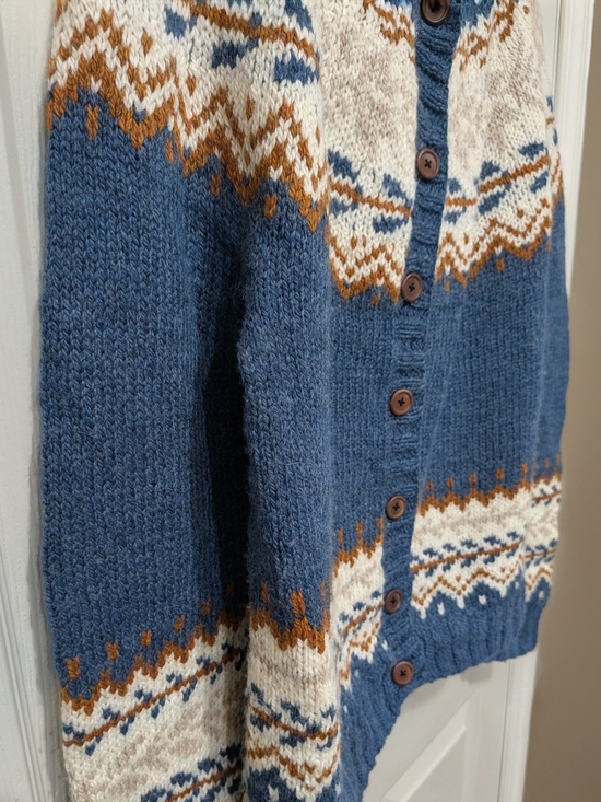 Handmade Sweaters - Hand Knit Blue Fair Isle Button-Up Sweater Cardigan